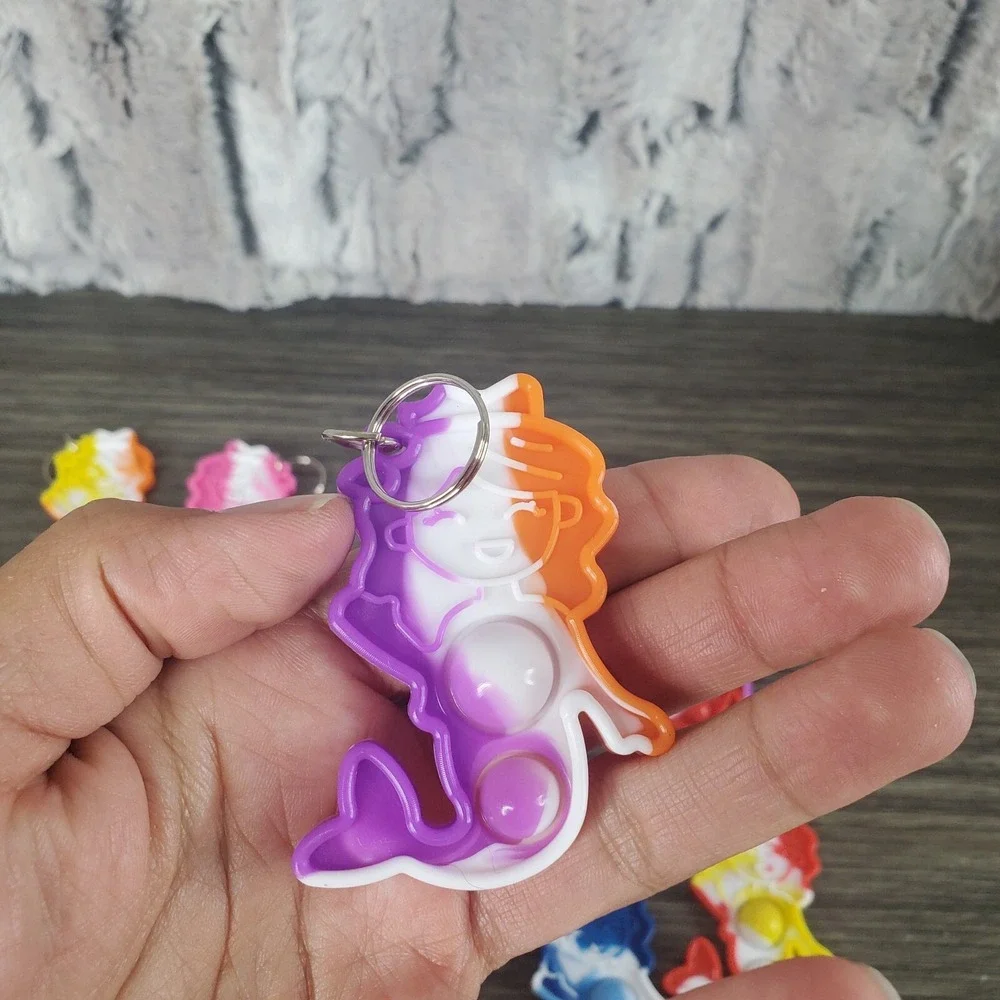 Mini Bubble Pop Mermaid Fidget‎ Keychains (16) Party Favors Prize Box Rewards
